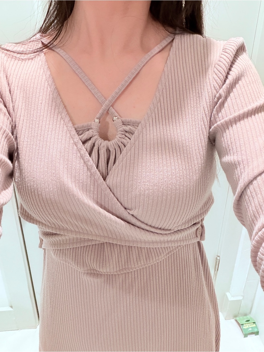 Women’s Long Sleeve Wrap Midi Dress in Dusty Rose - Picture 2 of 4